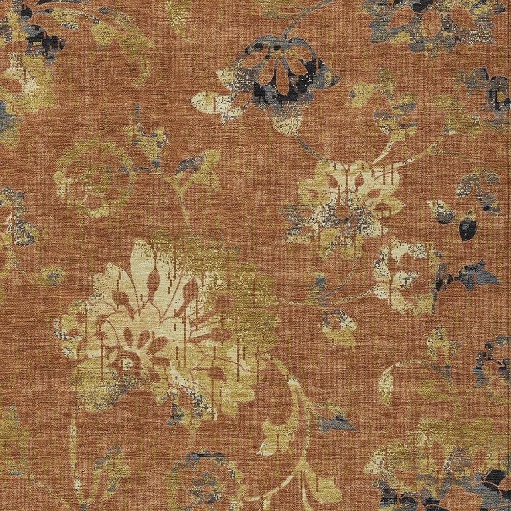 3' X 5' Orange And Rust Floral Washable Indoor Outdoor Area Rug HomeRoots