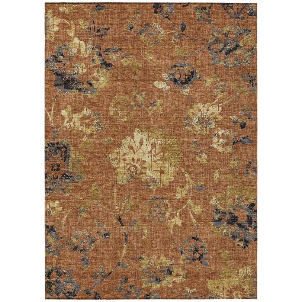 3' X 5' Orange And Rust Floral Washable Indoor Outdoor Area Rug HomeRoots