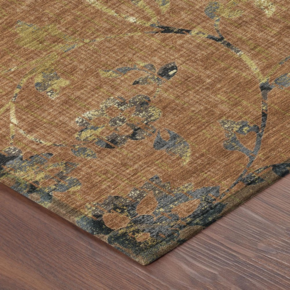 3' X 5' Orange And Rust Floral Washable Indoor Outdoor Area Rug HomeRoots