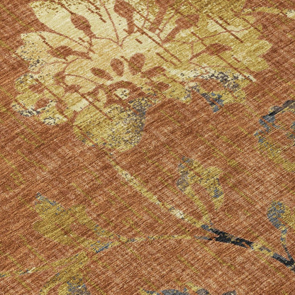 3' X 5' Orange And Rust Floral Washable Indoor Outdoor Area Rug HomeRoots