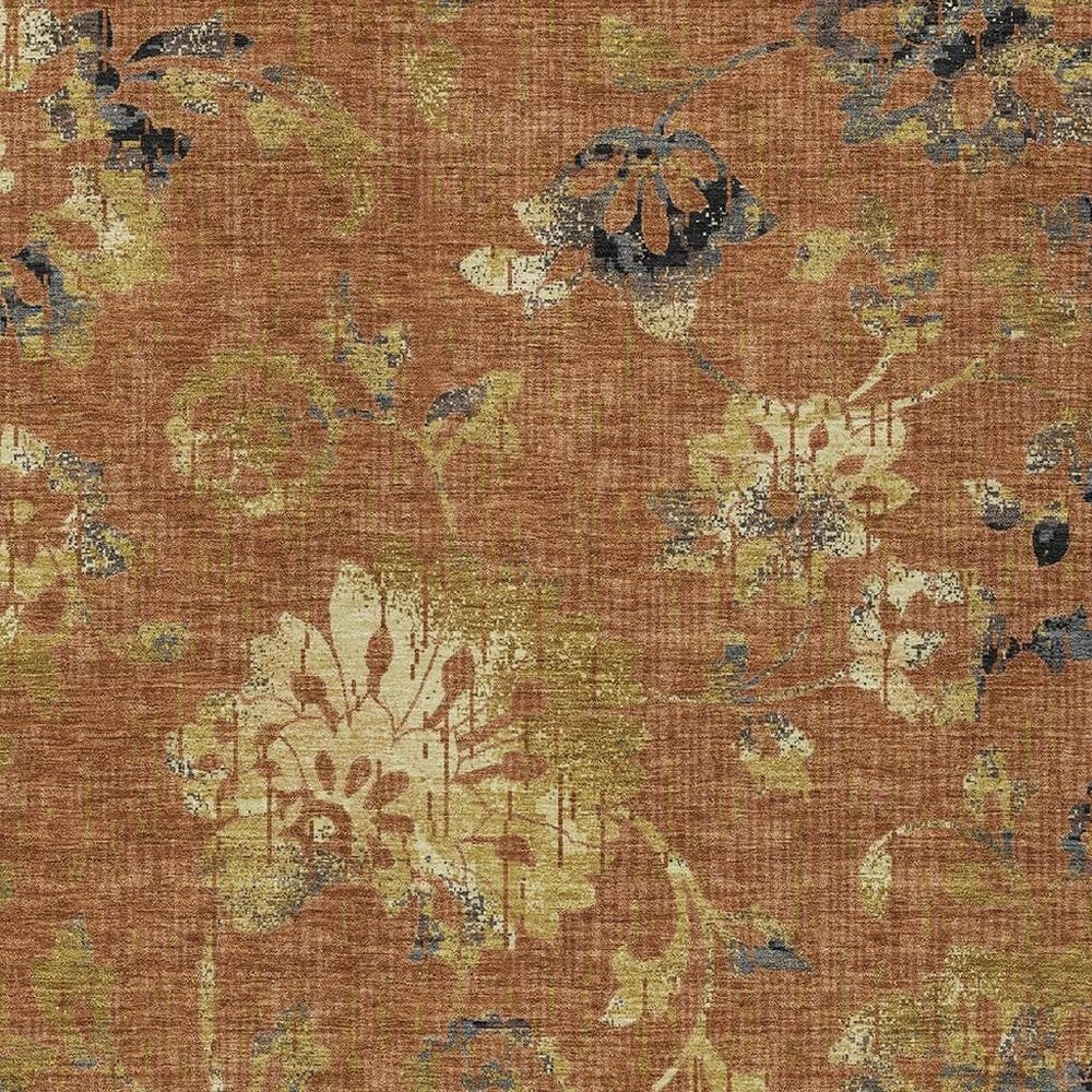 8' X 10' Orange And Rust Floral Washable Indoor Outdoor Area Rug HomeRoots
