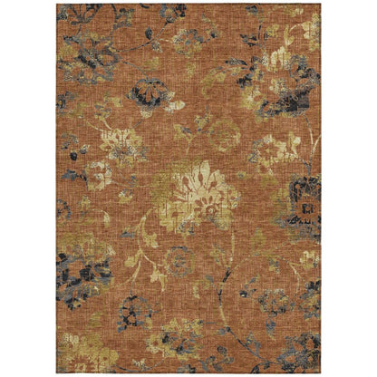 8' X 10' Orange And Rust Floral Washable Indoor Outdoor Area Rug HomeRoots