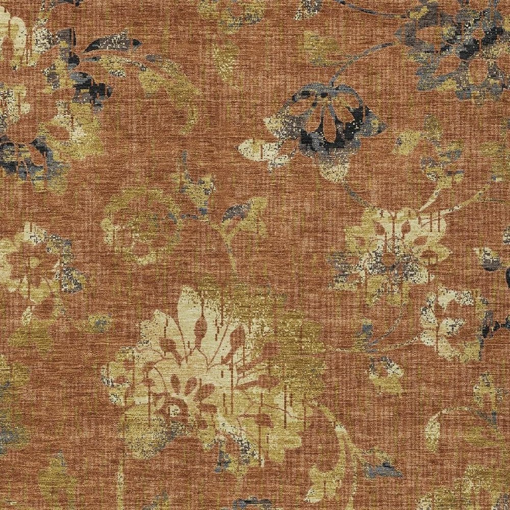 9' X 12' Orange And Rust Floral Washable Indoor Outdoor Area Rug HomeRoots