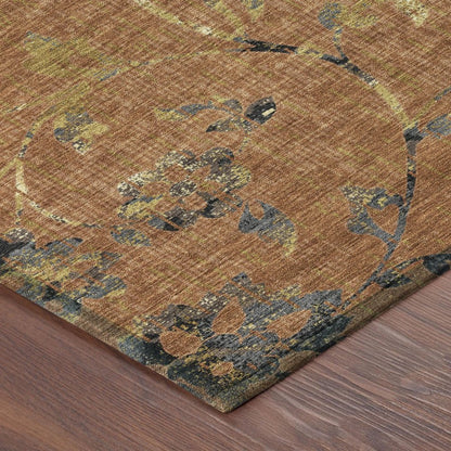 10' X 14' Orange And Rust Floral Washable Indoor Outdoor Area Rug HomeRoots