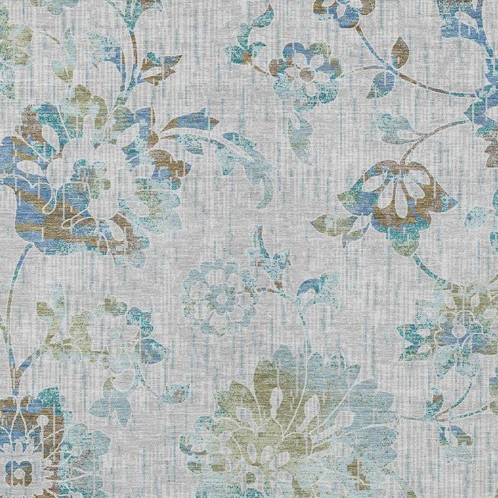 3' X 5' Silver And Gray Floral Washable Indoor Outdoor Area Rug HomeRoots