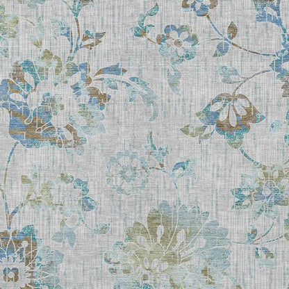 3' X 5' Silver And Gray Floral Washable Indoor Outdoor Area Rug HomeRoots
