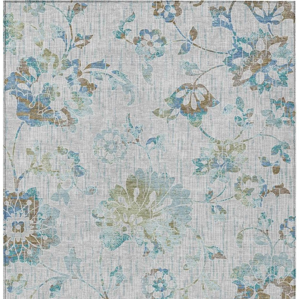 5' X 8' Silver And Gray Floral Washable Indoor Outdoor Area Rug HomeRoots