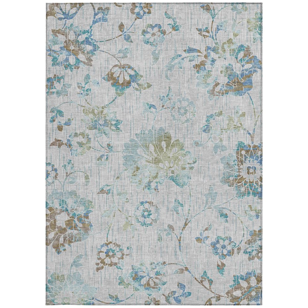 5' X 8' Silver And Gray Floral Washable Indoor Outdoor Area Rug HomeRoots