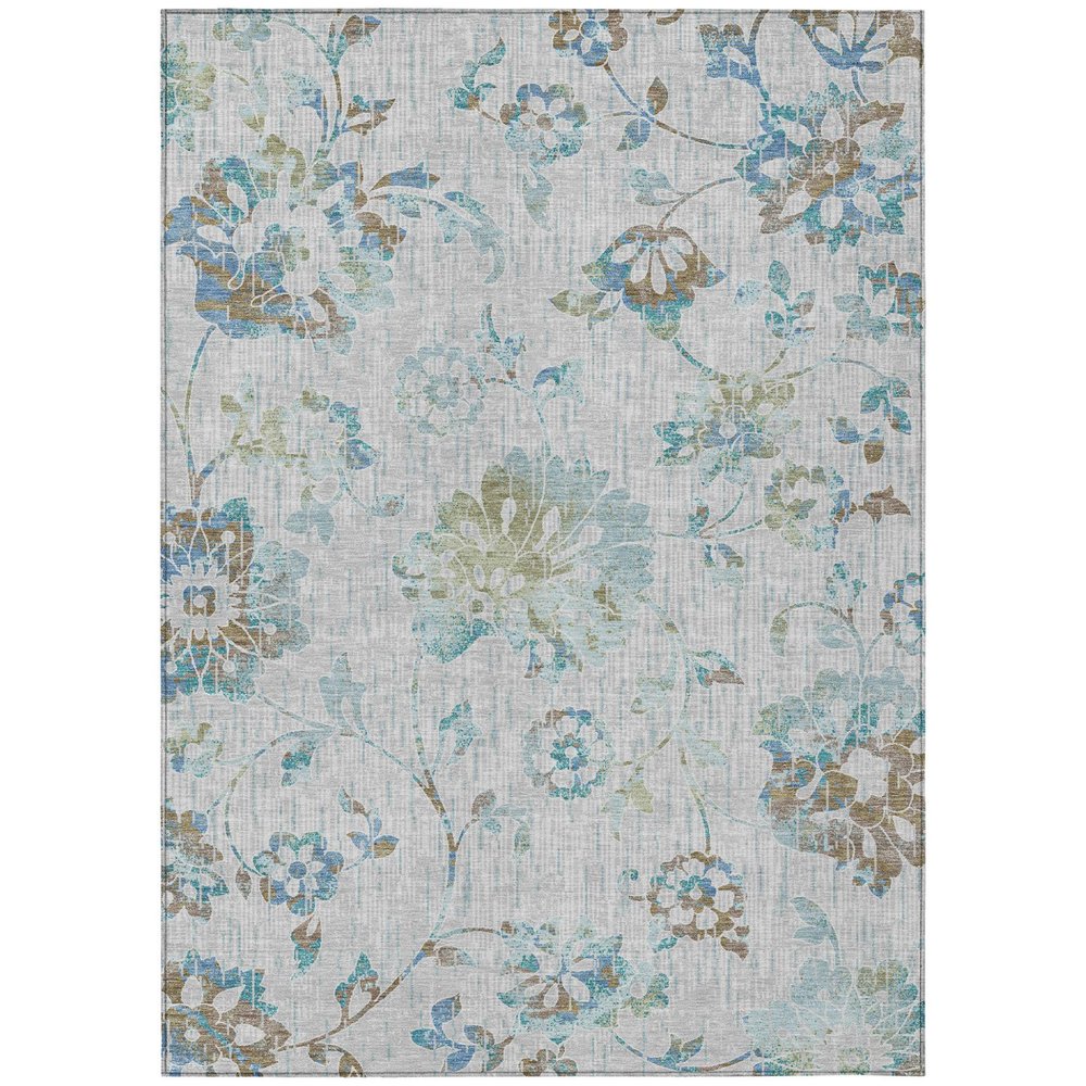 5' X 8' Silver And Gray Floral Washable Indoor Outdoor Area Rug HomeRoots