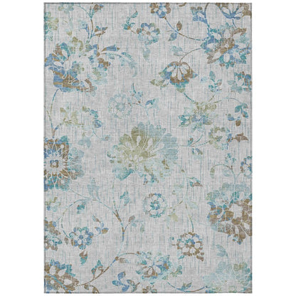 5' X 8' Silver And Gray Floral Washable Indoor Outdoor Area Rug HomeRoots