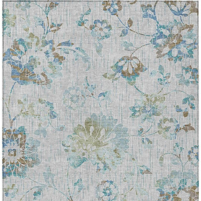 9' X 12' Silver And Gray Floral Washable Indoor Outdoor Area Rug HomeRoots
