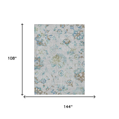 9' X 12' Silver And Gray Floral Washable Indoor Outdoor Area Rug HomeRoots
