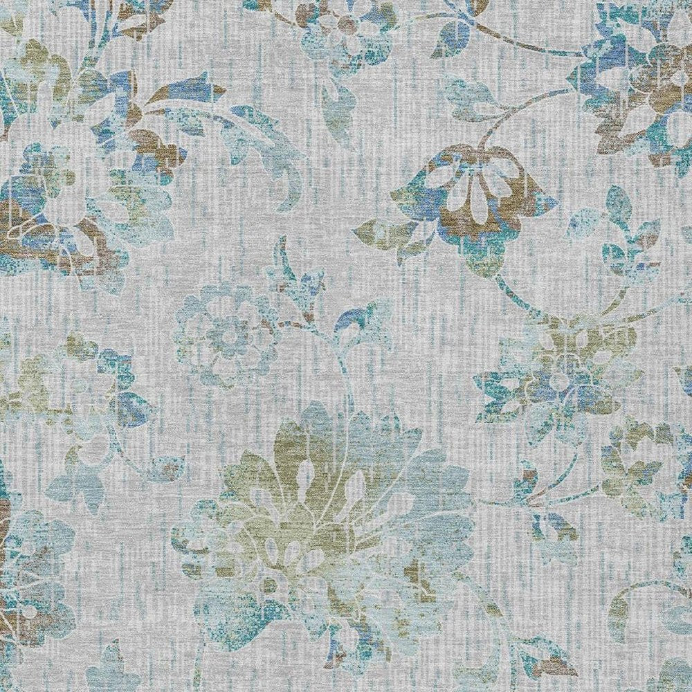 10' X 14' Silver And Gray Floral Washable Indoor Outdoor Area Rug HomeRoots