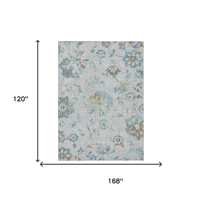 10' X 14' Silver And Gray Floral Washable Indoor Outdoor Area Rug HomeRoots
