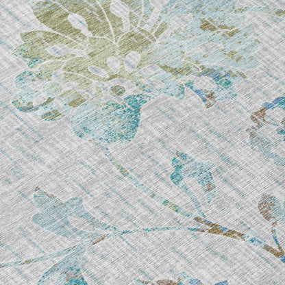 10' X 14' Silver And Gray Floral Washable Indoor Outdoor Area Rug HomeRoots