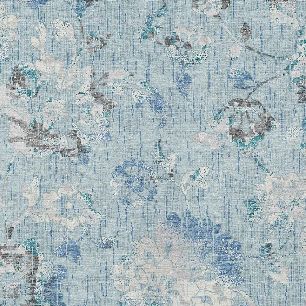 3' X 5' Sky Blue And Blue Floral Washable Indoor Outdoor Area Rug HomeRoots