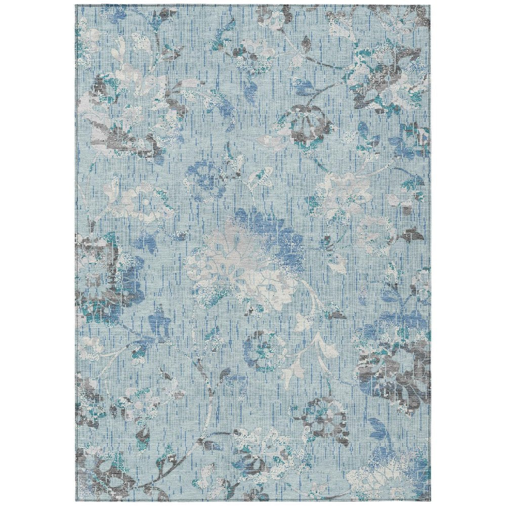 3' X 5' Sky Blue And Blue Floral Washable Indoor Outdoor Area Rug HomeRoots