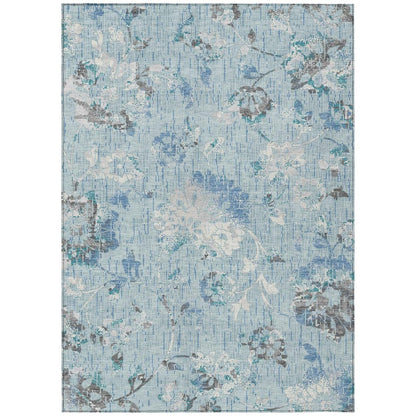 3' X 5' Sky Blue And Blue Floral Washable Indoor Outdoor Area Rug HomeRoots