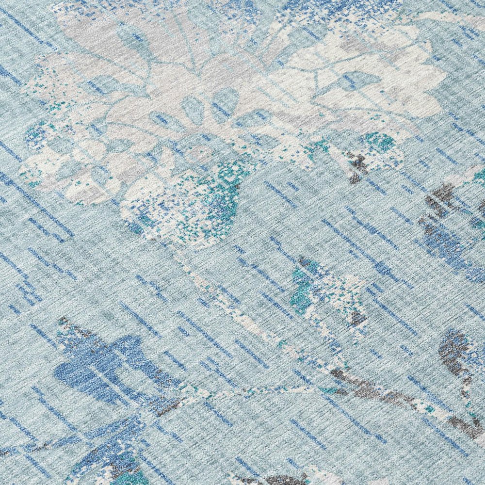 3' X 5' Sky Blue And Blue Floral Washable Indoor Outdoor Area Rug HomeRoots