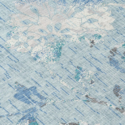 3' X 5' Sky Blue And Blue Floral Washable Indoor Outdoor Area Rug HomeRoots