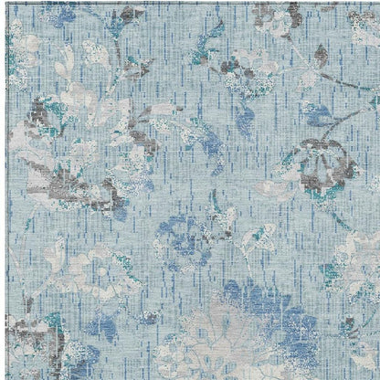 5' X 8' Sky Blue And Blue Floral Washable Indoor Outdoor Area Rug HomeRoots