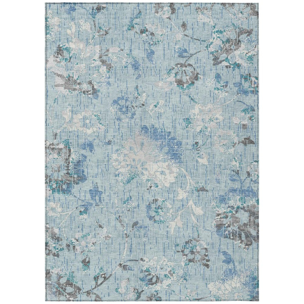 5' X 8' Sky Blue And Blue Floral Washable Indoor Outdoor Area Rug HomeRoots