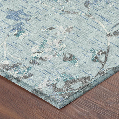 5' X 8' Sky Blue And Blue Floral Washable Indoor Outdoor Area Rug HomeRoots