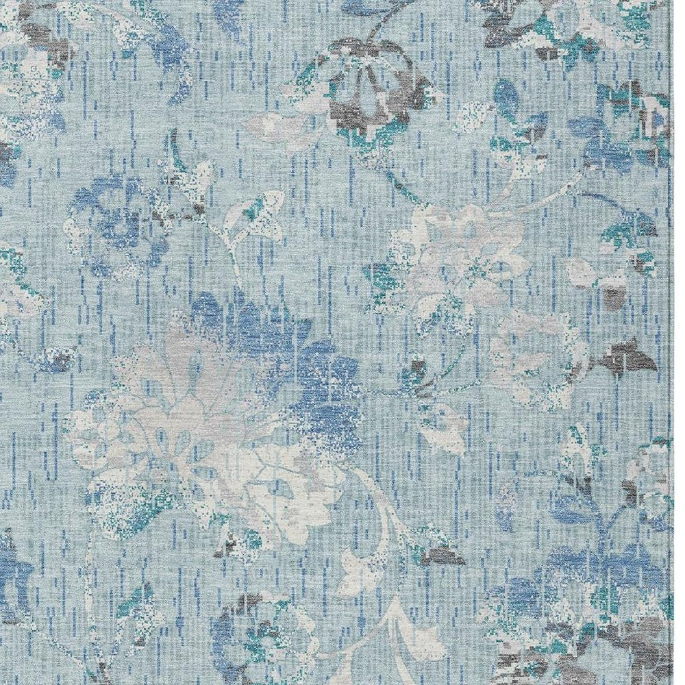 8' X 10' Sky Blue And Blue Floral Washable Indoor Outdoor Area Rug HomeRoots
