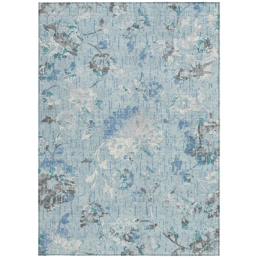 8' X 10' Sky Blue And Blue Floral Washable Indoor Outdoor Area Rug HomeRoots