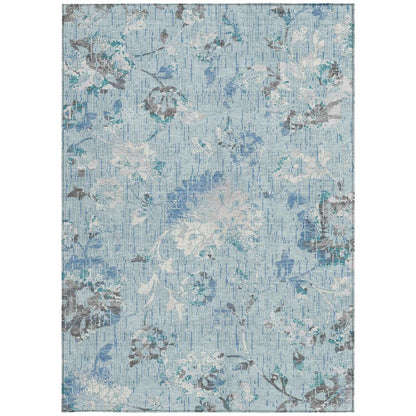8' X 10' Sky Blue And Blue Floral Washable Indoor Outdoor Area Rug HomeRoots