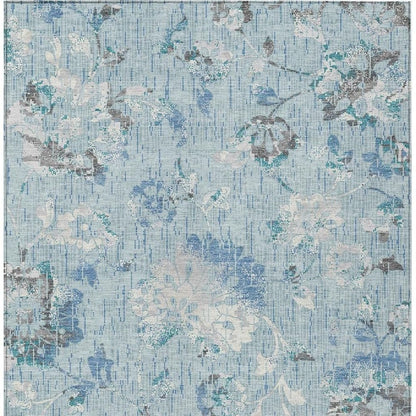 9' X 12' Sky Blue And Blue Floral Washable Indoor Outdoor Area Rug HomeRoots