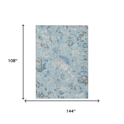 9' X 12' Sky Blue And Blue Floral Washable Indoor Outdoor Area Rug HomeRoots