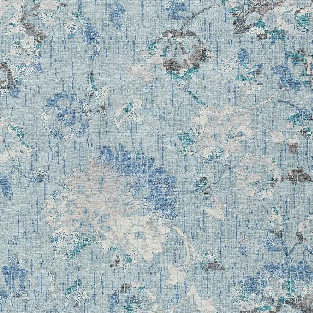 10' X 14' Sky Blue And Blue Floral Washable Indoor Outdoor Area Rug HomeRoots