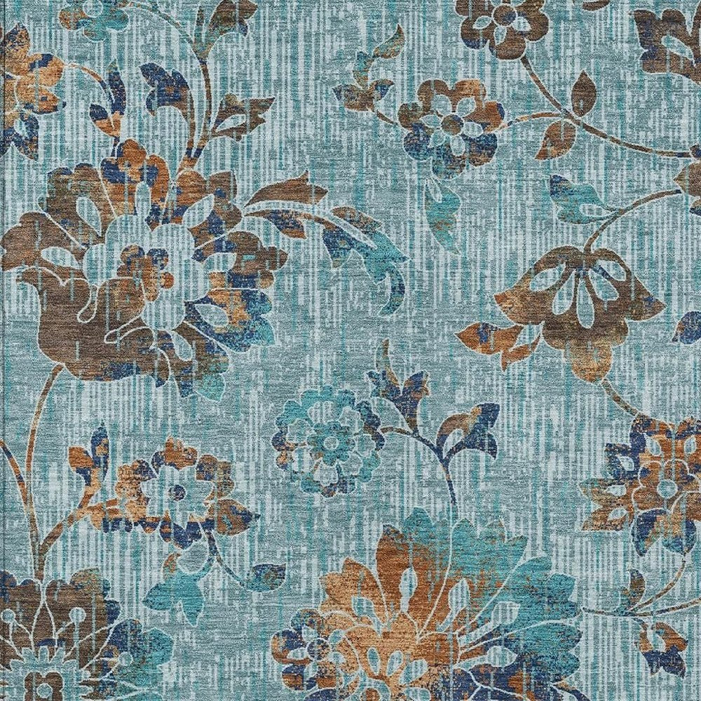 3' X 5' Teal Blue And Gray Floral Washable Indoor Outdoor Area Rug HomeRoots