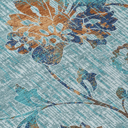 3' X 5' Teal Blue And Gray Floral Washable Indoor Outdoor Area Rug HomeRoots