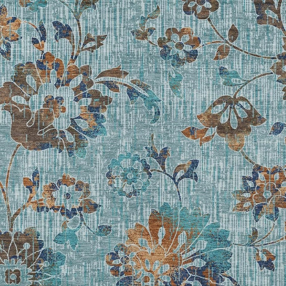 8' X 10' Teal Blue And Gray Floral Washable Indoor Outdoor Area Rug HomeRoots