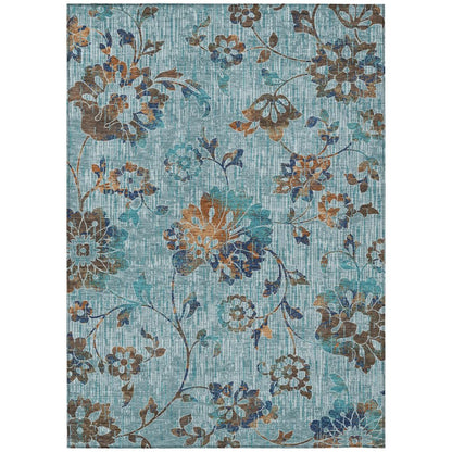 8' X 10' Teal Blue And Gray Floral Washable Indoor Outdoor Area Rug HomeRoots