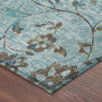 8' X 10' Teal Blue And Gray Floral Washable Indoor Outdoor Area Rug HomeRoots
