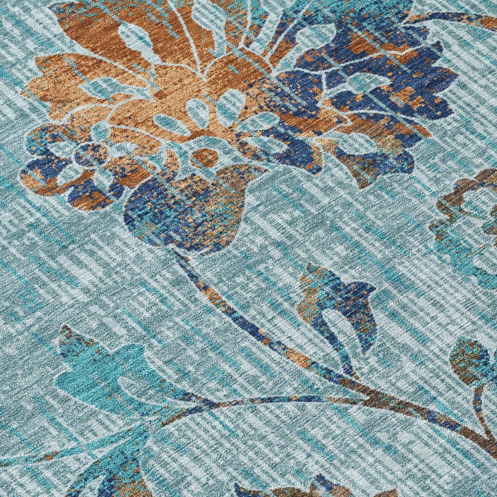 8' X 10' Teal Blue And Gray Floral Washable Indoor Outdoor Area Rug HomeRoots