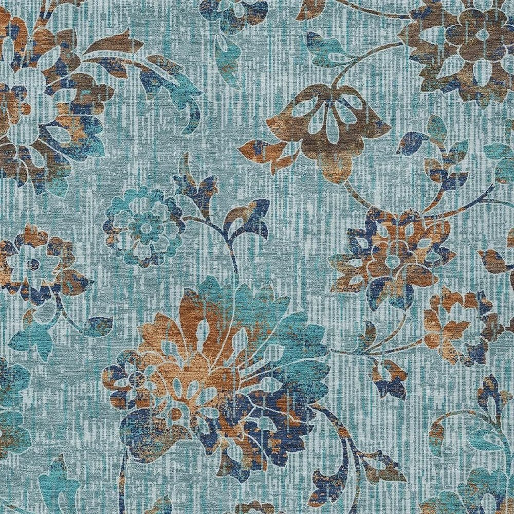 10' X 14' Teal Blue And Gray Floral Washable Indoor Outdoor Area Rug HomeRoots