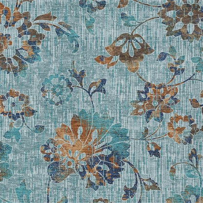 10' X 14' Teal Blue And Gray Floral Washable Indoor Outdoor Area Rug HomeRoots