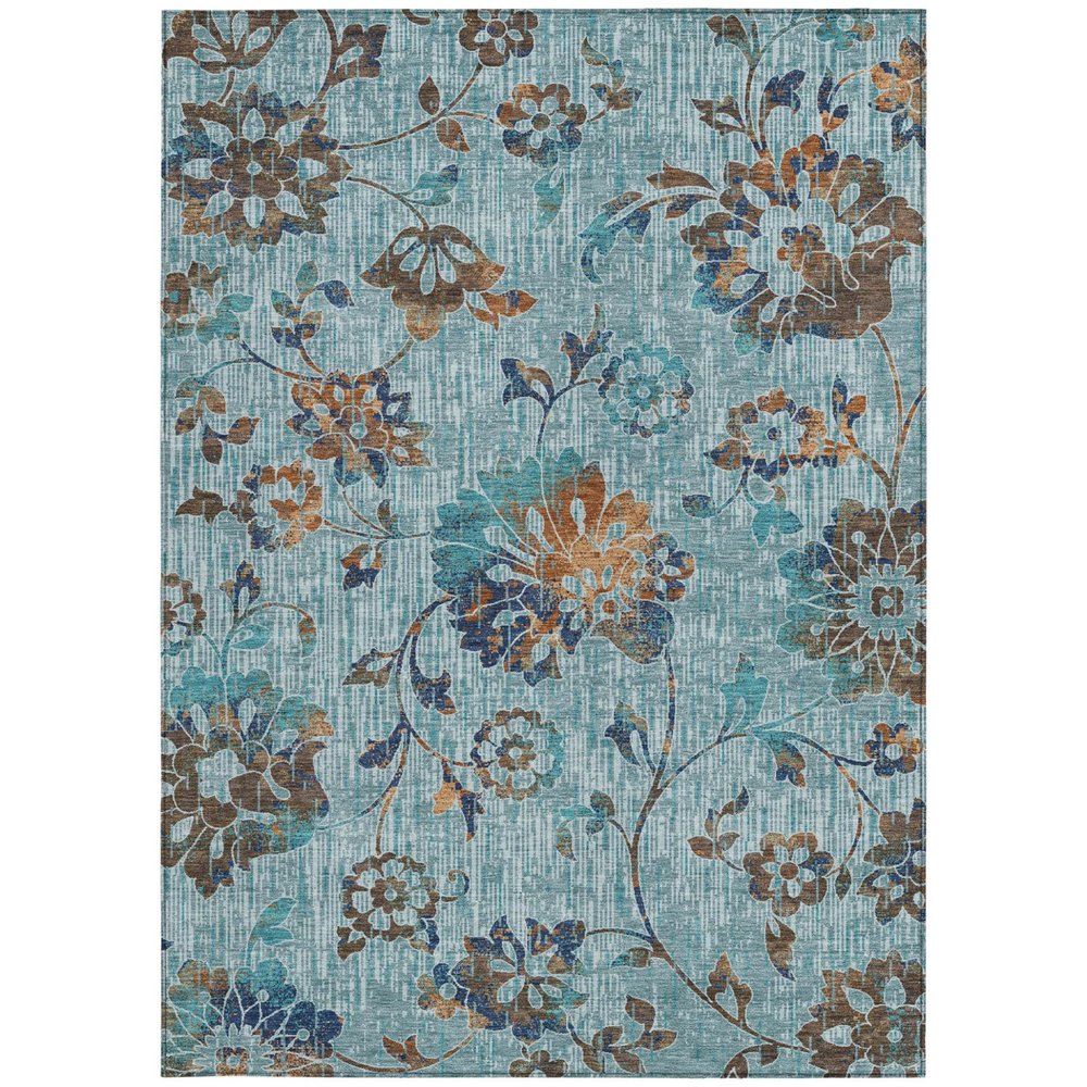 10' X 14' Teal Blue And Gray Floral Washable Indoor Outdoor Area Rug HomeRoots