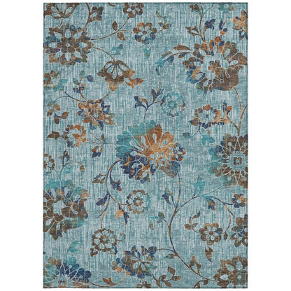 10' X 14' Teal Blue And Gray Floral Washable Indoor Outdoor Area Rug HomeRoots