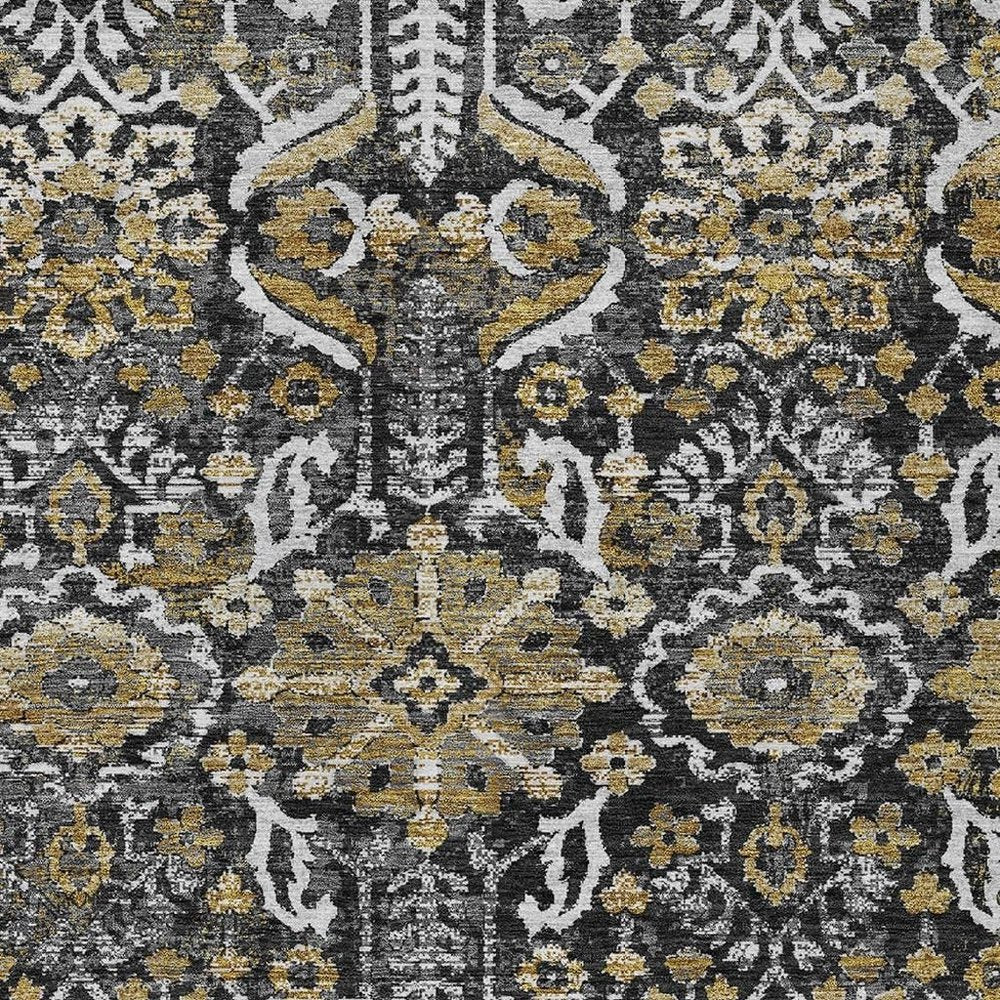 3' X 5' Black And Graphite Damask Washable Indoor Outdoor Area Rug HomeRoots