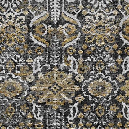 3' X 5' Black And Graphite Damask Washable Indoor Outdoor Area Rug