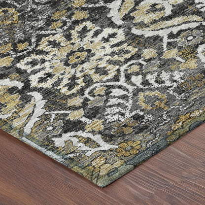 3' X 5' Black And Graphite Damask Washable Indoor Outdoor Area Rug HomeRoots
