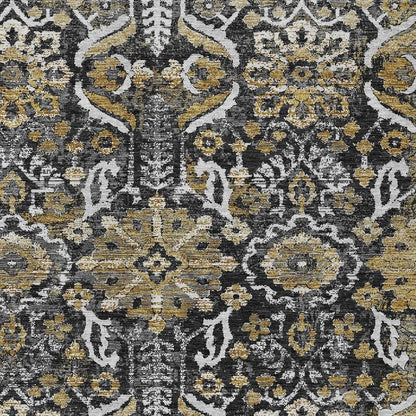 5' X 8' Black And Graphite Damask Washable Indoor Outdoor Area Rug HomeRoots