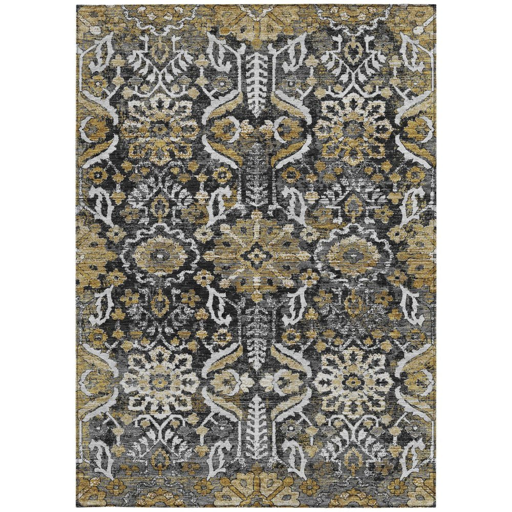 5' X 8' Black And Graphite Damask Washable Indoor Outdoor Area Rug HomeRoots