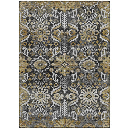 5' X 8' Black And Graphite Damask Washable Indoor Outdoor Area Rug HomeRoots