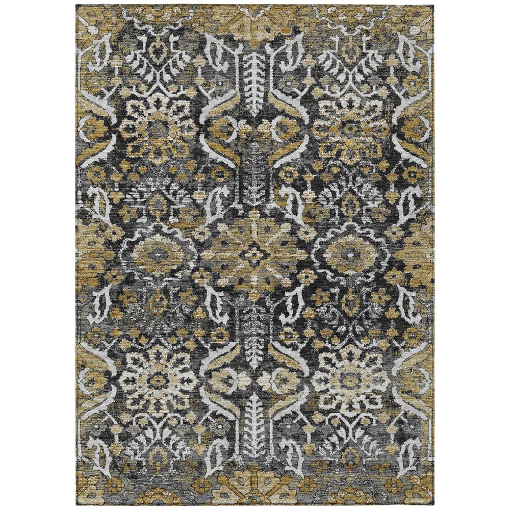 5' X 8' Black And Graphite Damask Washable Indoor Outdoor Area Rug HomeRoots
